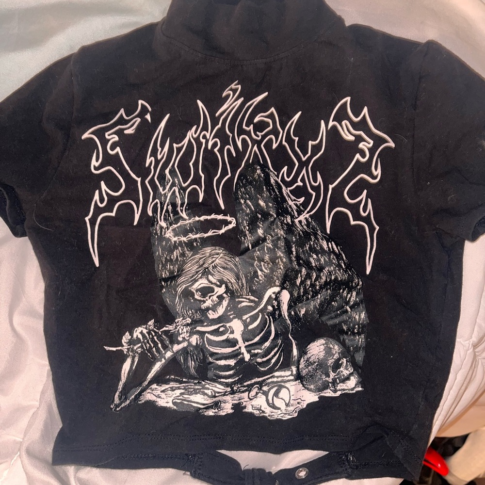 Black Crop Top with Graphic Design